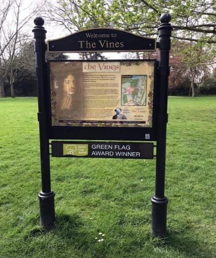 Noticeboard in The Vines gardens